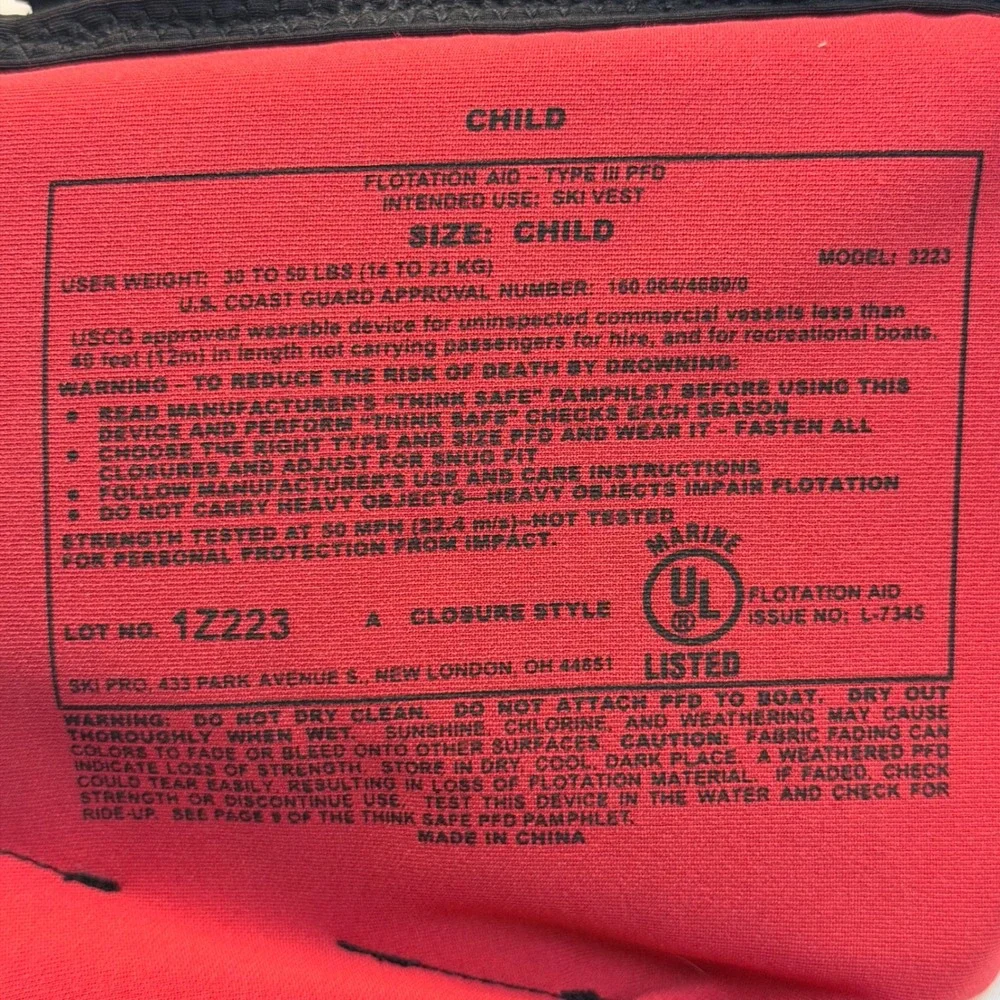 Hyperlite Child Life Jacket Vest 30-50 lb USCG Type III Red Black Model 1223